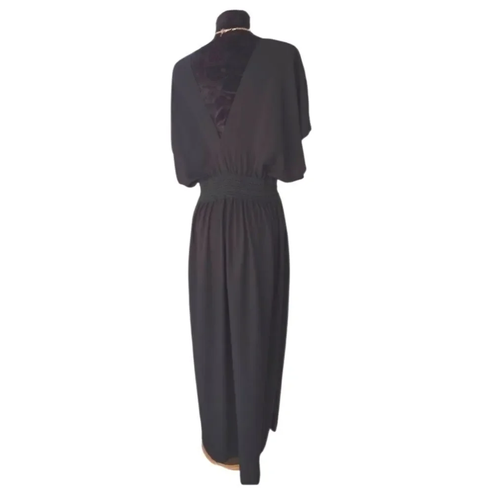 Boohoo Black Maxi Swim Dress – Plunge Neck, Size 18